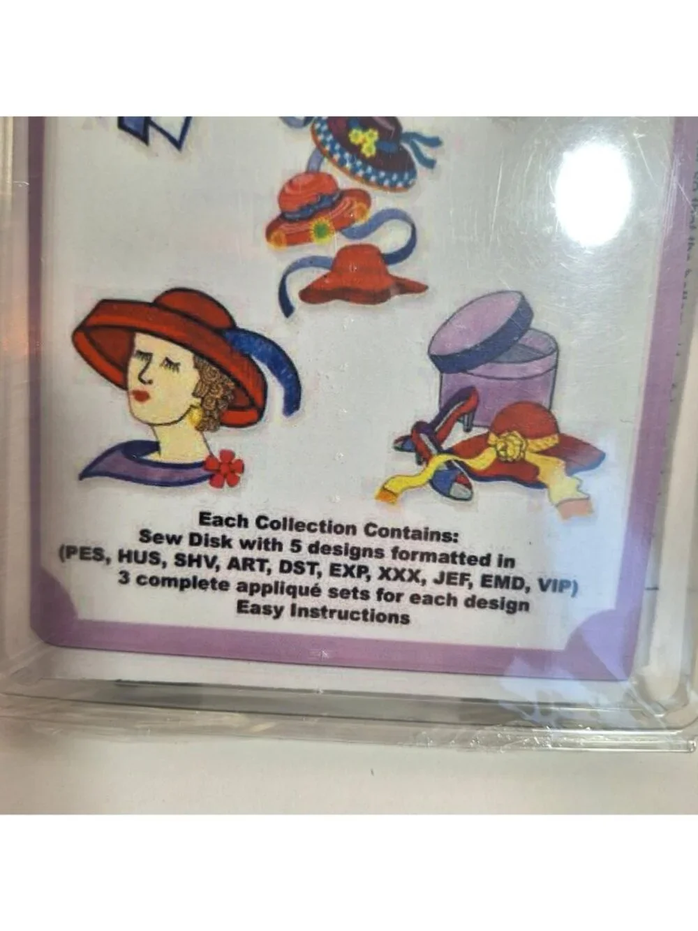 EasyStitch Applique Hats Of Red & Purple Collection Sew Disk 5x7 Embroidered Set
